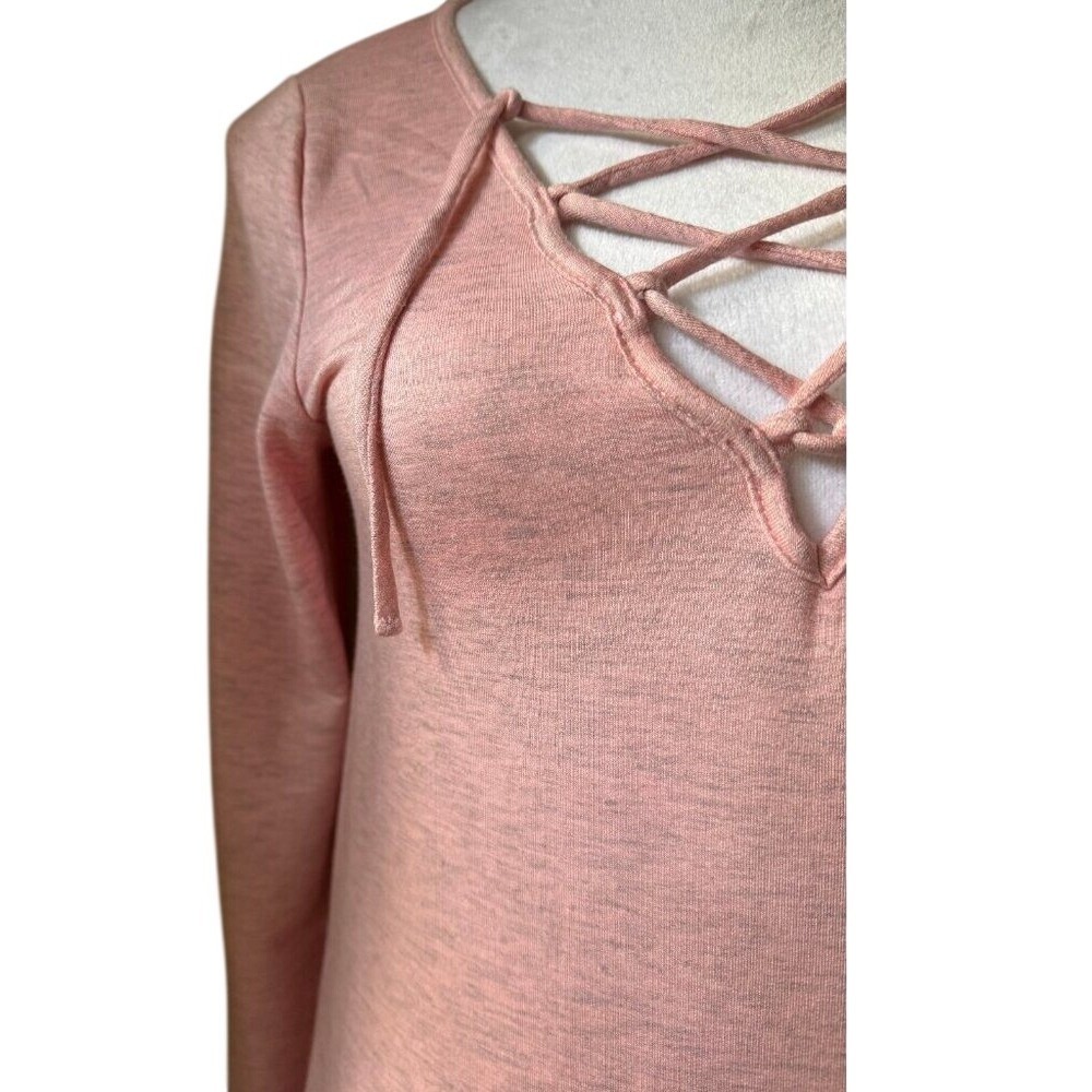 Pastel Pink Jersey Knit Lace Up Beach Cover Up Midi Dress M Summer Slub Stretch - Picture 5 of 9